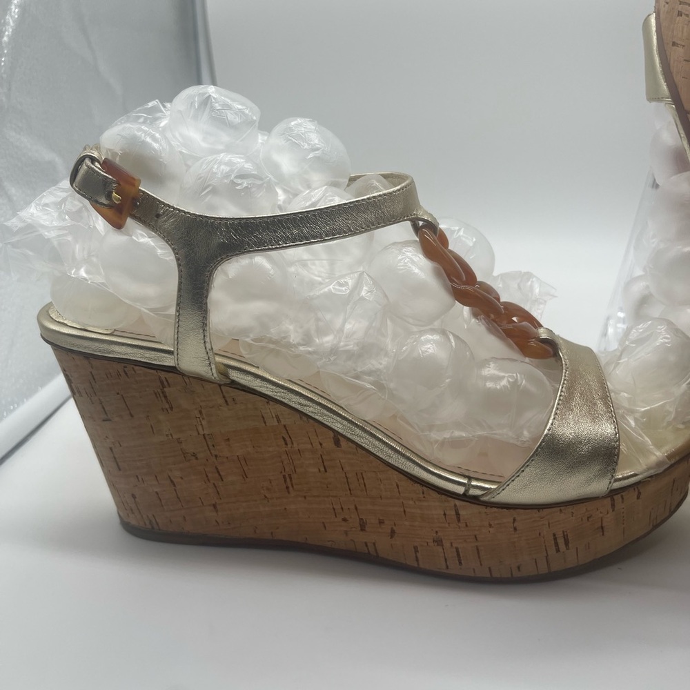 Prada wedge platform gold shoes